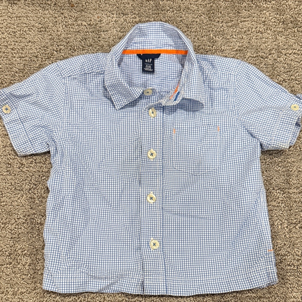 Baby GAP Light Blue Gingham Short Sleeve Button-Down Shirt 18-24 Month